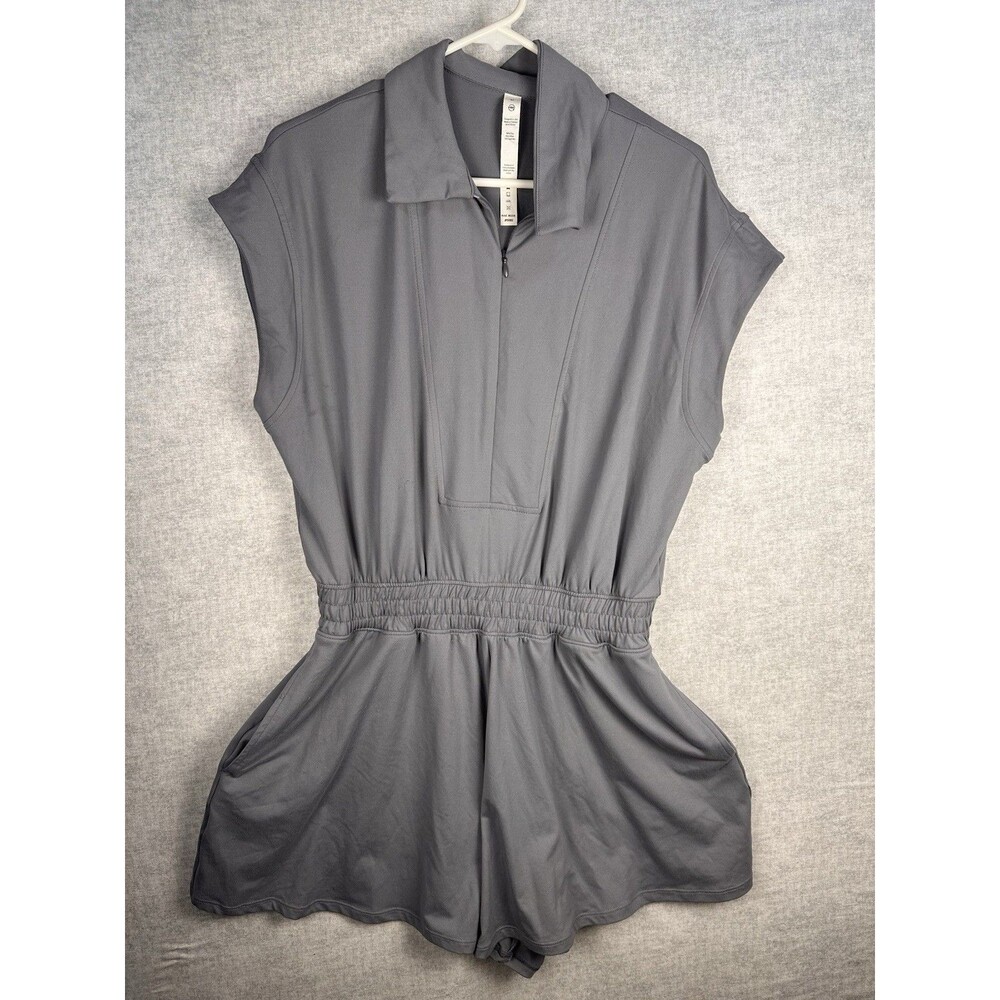 Rae Mode Gray Collared 1/4 Zip Athletic Romper Size Medium Stretch Elastic Waist